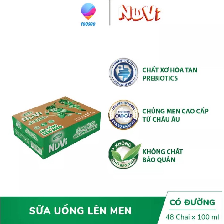 Combo 12 Chai NuVi Sữa Chua Uống Lên Men Tự Nhiên/ Hương Cam/ Hương Dâu Chai 100ml - Thương Hiệu NUTIFOOD - YOOSOO MALL