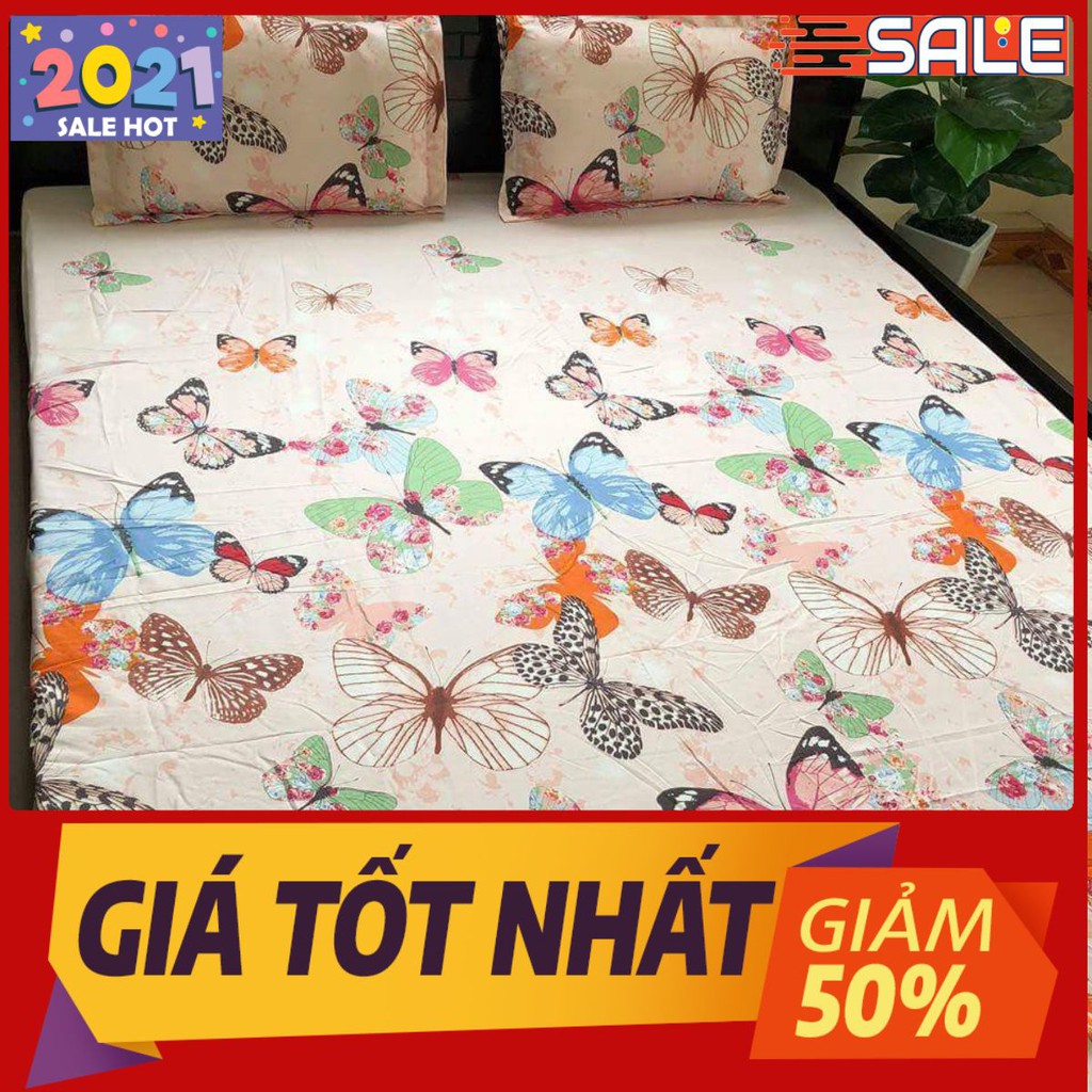 Bộ ga gối giường 1m8x2m đệm dày 20cm (mẫu bướm hồng)