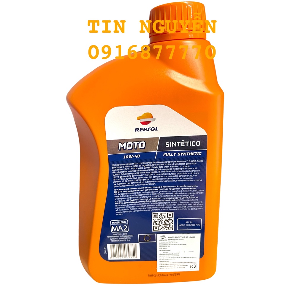 Nhớt Repsol Sintetico 10w40 tổng hợp toàn phần chính hãng 1 Lít