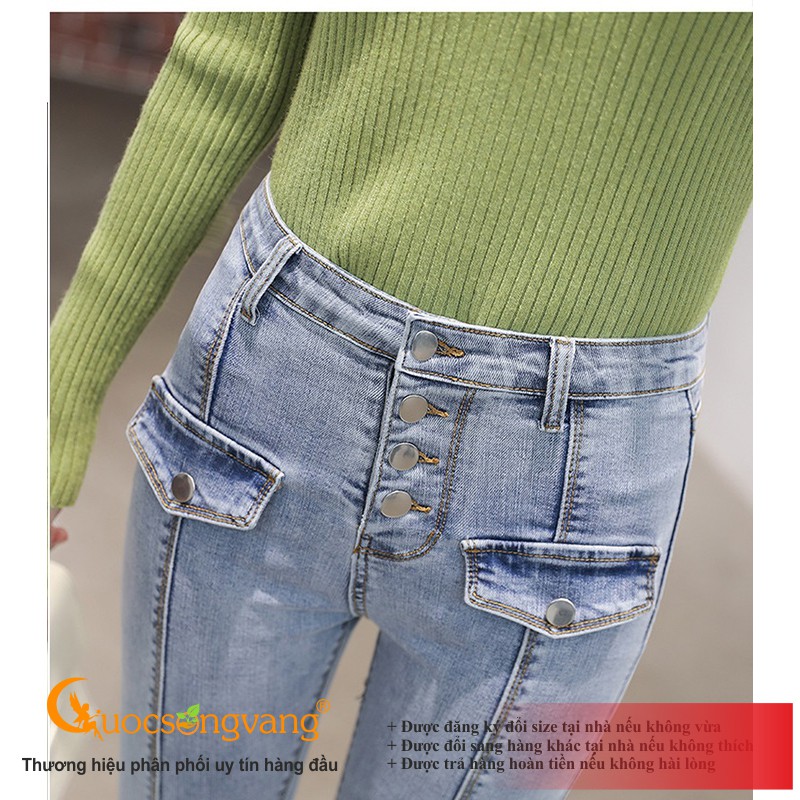 Quần jean nữ lưng cao màu xanh nhạt quần jean bó co giãn GLQ118 Cuocsongvang