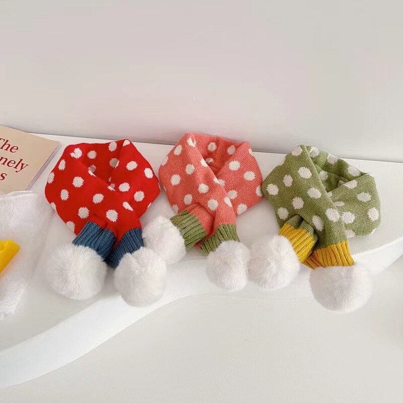 Khăn Choàng Cổ Đan Len Cashmere Họa Tiết Chấm Bi Dễ Thương Giữ Ấm Mùa Đông Cho Bé