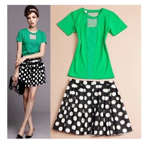 YYW023 -  Set áo và chân váy chấm bi nữ hè hàng nhập