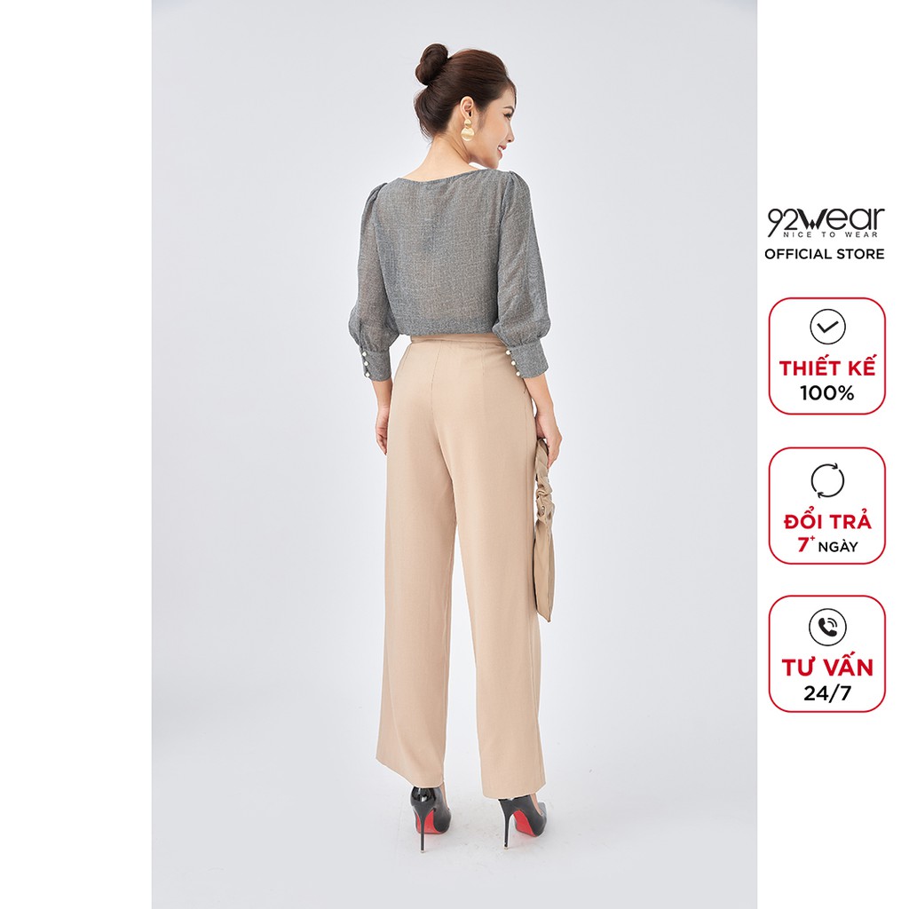 Quần tây nữ ống rộng 92WEAR baggy công sở cạp rời 2 cúc QAA1248 | BigBuy360 - bigbuy360.vn