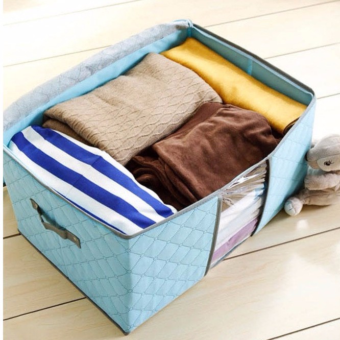 Túi vải đựng quần áo chăn màn tiện dụng to kích thước 60x40*36 cm không dệt,đồ dùng gia đình tiện ích nhỏ gọn dễ cất xếp