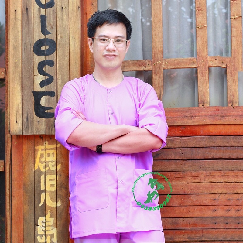 Bộ bà ba cho nam màu tím hoa cà Nam Phương - 1 Set gồm áo + quần + tặng 1 khăn rằn.