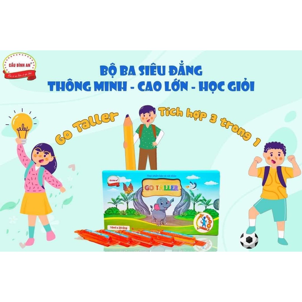 Go Taller Cầu Bình An. Bổ sung Canxi, Vitamin K2, Vitamin D3, DHA. Giúp trẻ phát triển chiều cao, thông minh, khỏe mạnh