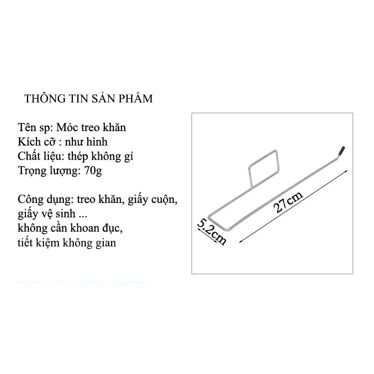 Thanh, Móc Inox Treo Giấy Vệ Sinh, Cuộn Giấy, Khăn Lau Nhà Bếp Dán Tường Siêu Chắc