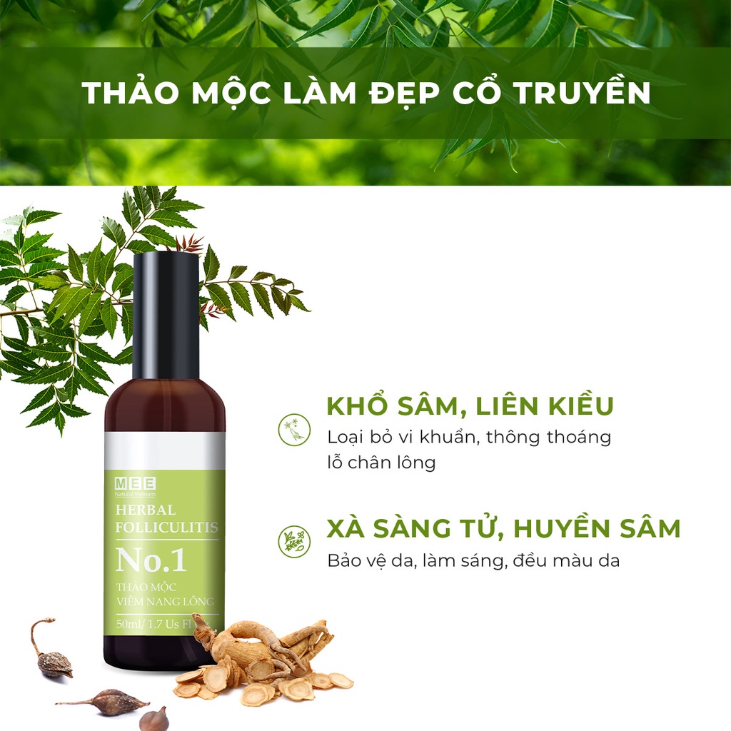 Xịt viêm nang lông - Mee Natural - Thảo mộc thiên nhiên  làm dịu kích ứng, mẩn đỏ Herbal Folliculitis 50ml