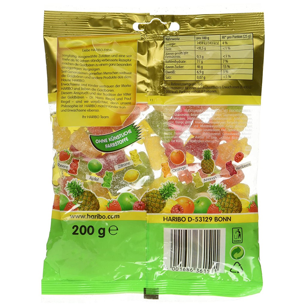 Kẹo dẻo Đức Haribo Sauer Goldbaren, 200g