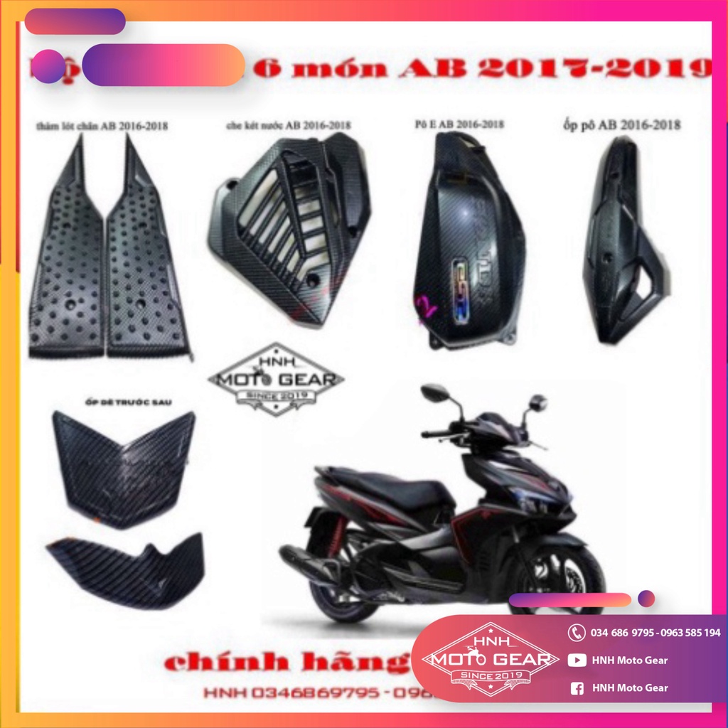 Ốp Carbon Cho Air Blade ( AB ) 2016 - 2019 Artista Chính Hãng 6 Món