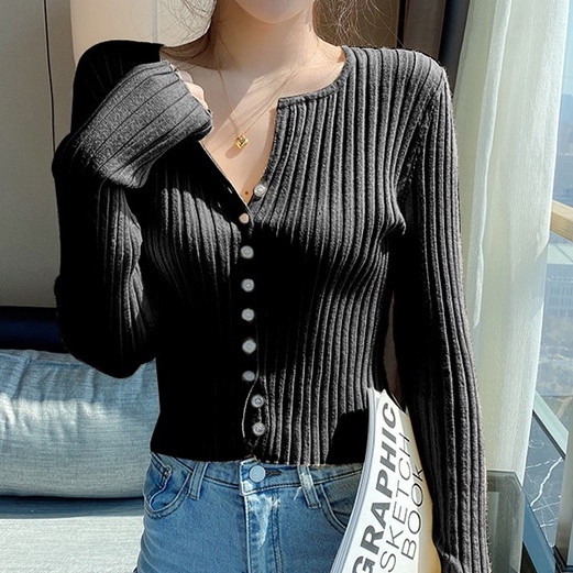 Áo cardigan dệt kim ZHELIHANGFEI tay dài cổ chữ V dễ phối đồ