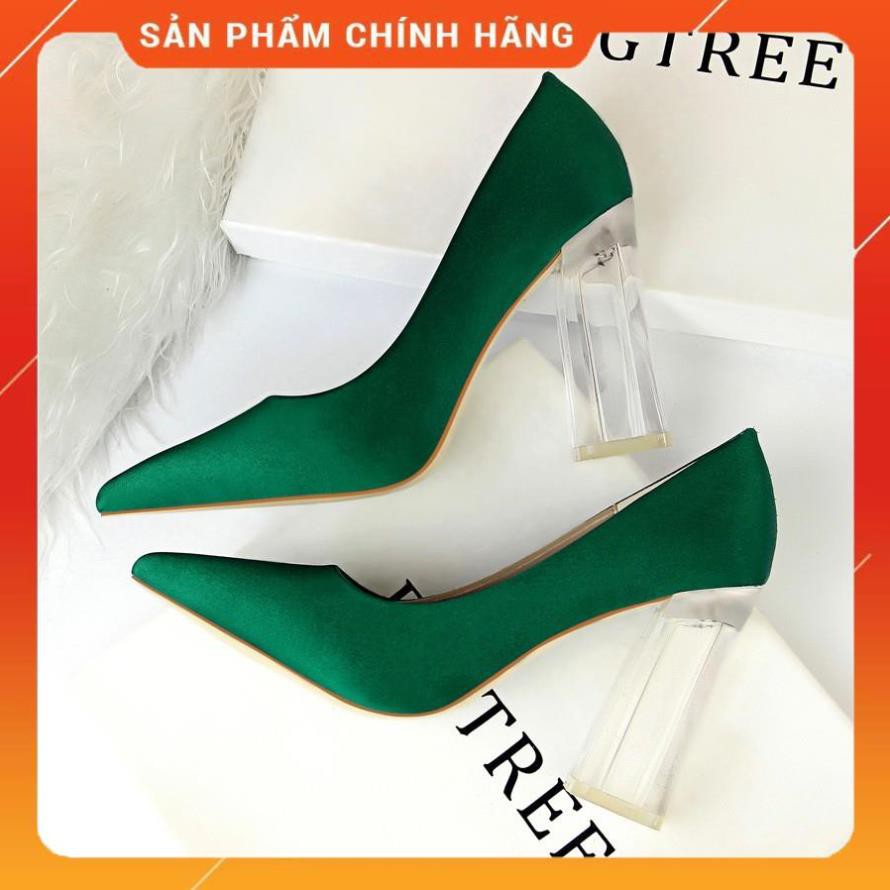 GIÀY CAO GÓT BIGTREE MŨI NHỌN ĐẾ TRONG VUÔNG VẢI SATIN- 10cm- Ảnh thật i1