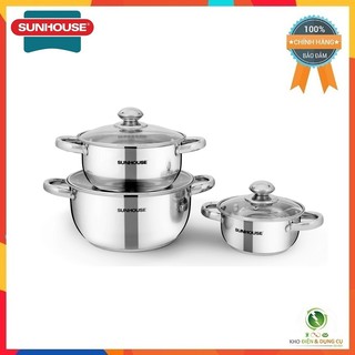 Bộ nồi inox 3 đáy sunhouse sh334 dùng được cho bếp từ