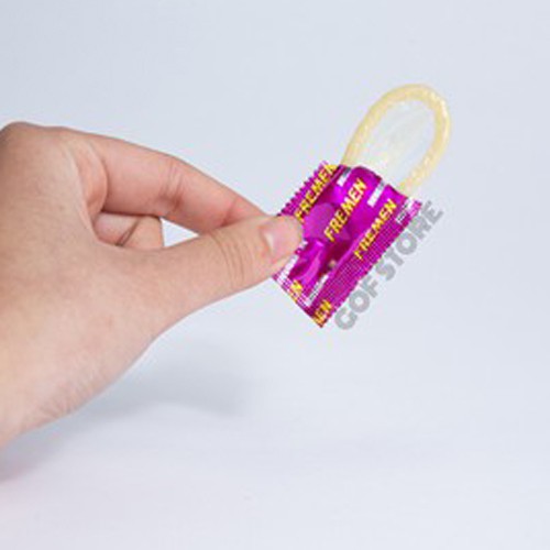 Bao cao su Fremen (bcs condom) giá rẻ cho gia đình, khách sạn có gai nhỏ, hương dâu hộp 120 cái