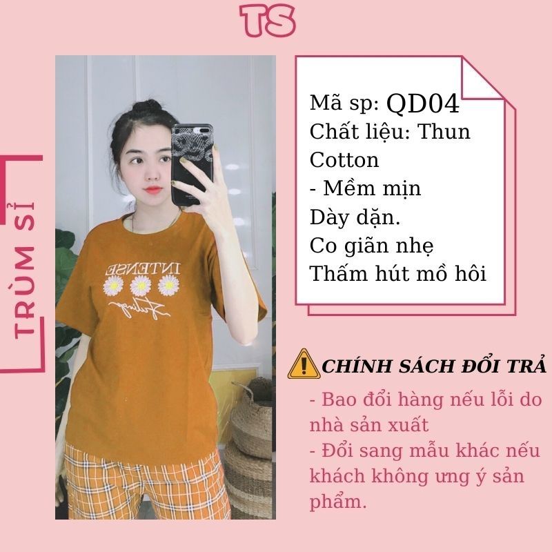 Đồ bộ nữ bộ mặc nhà bộ thun nữ set bộ nữ bigsize đồ mặc nhà TRUMSI QD04 DÀI 3 HOA CÚC