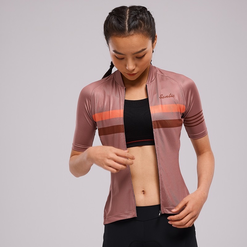 Santic Áo Thi Đấu Đạp Xe Áo Đạp Đường Trường Có Khóa Kéo Toàn Bộ Tay Ngắn Cho Nữ Áo Thi Đấu Nữ Xe Đạp Leo Núi Mùa Hè Chống Trượt WL1C02170