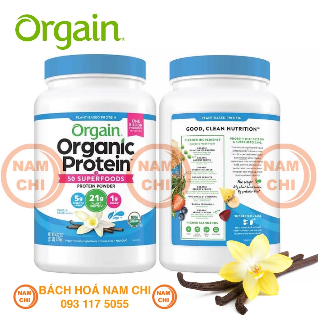 [VANILLA] Bột Protein Hữu Cơ Orgain Organic Protein 50 Superfoods 1.22kg - HÀNG MỸ