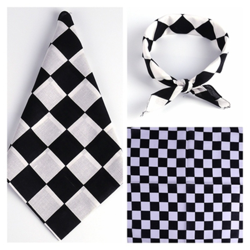 Khăn choàng cổ vuông in họa tiết caro bằng cotton đa năng kích thước 55x55cm cho nam và nữ