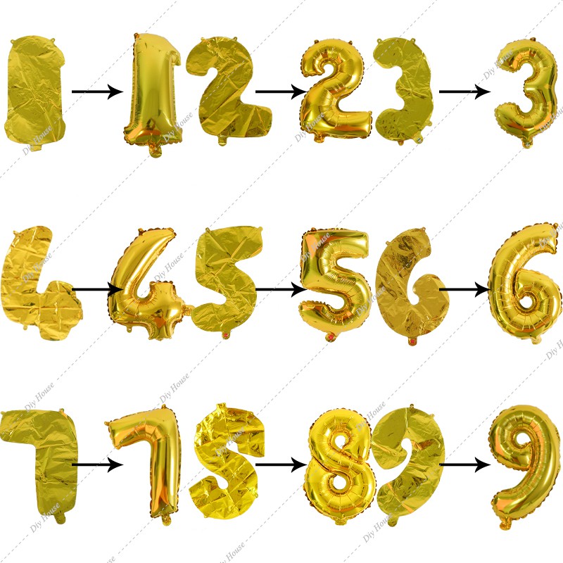 Bong Bóng Tráng Nhôm Hình Chữ Số 0-9 16 Inch Màu Vàng / Bạc Trang Trí Tiệc Nổi Bật
