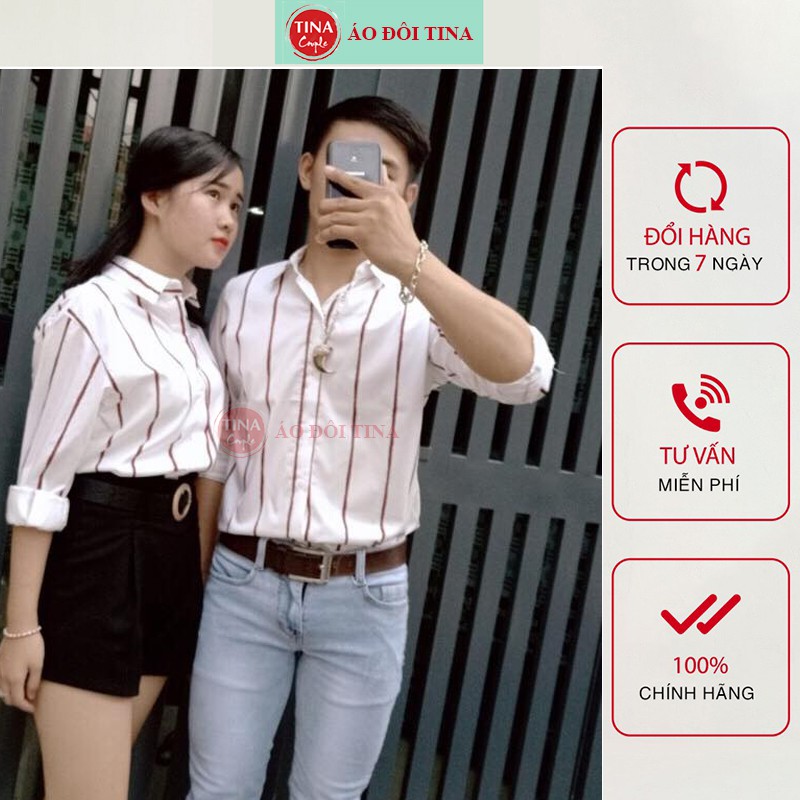 Áo Sơ Mi Đôi Sọc Đỏ Đen, Đồ Đôi Nam Nữ Đẹp