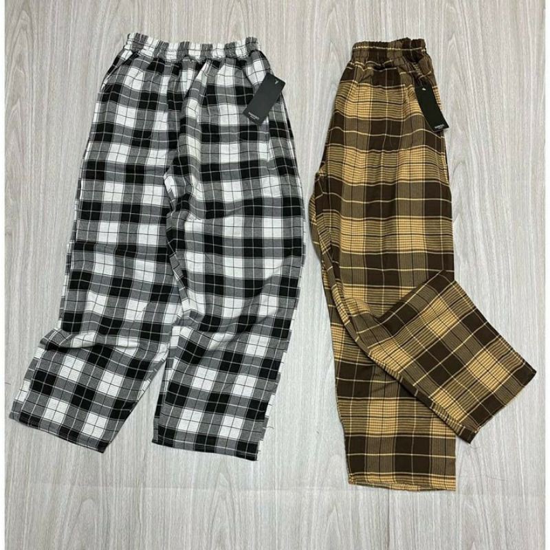 Quần kẻ Caro đen - be (kèm Video )