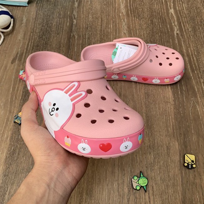 Dép cross  cho bé gái thỏ cony  quai ngang hàng  xuất khẩu full box  tặng kèm hộp và sticker gắn dép cross
