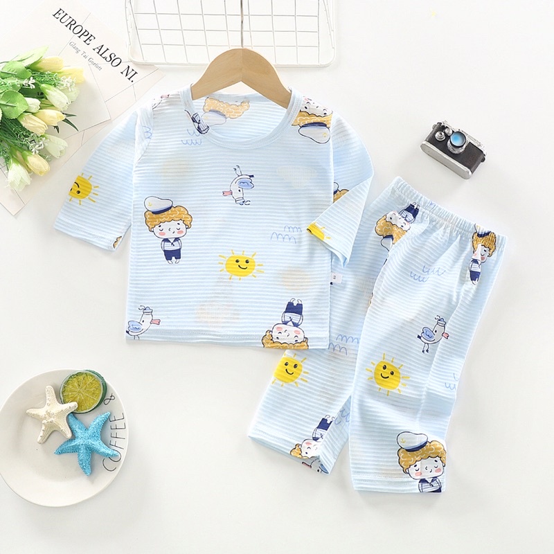 Bộ lửng sợi tre cho bé, vải mềm mịn , thích hợp nằm điều hoà, thời tiết mát mẻ
