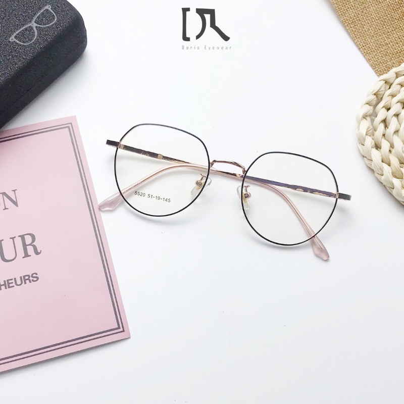 Gọng Kính Tròn Nữ Form To Kim Loại Vàng Đen Thời Trang Siêu Xinh DORISEYEWEAR