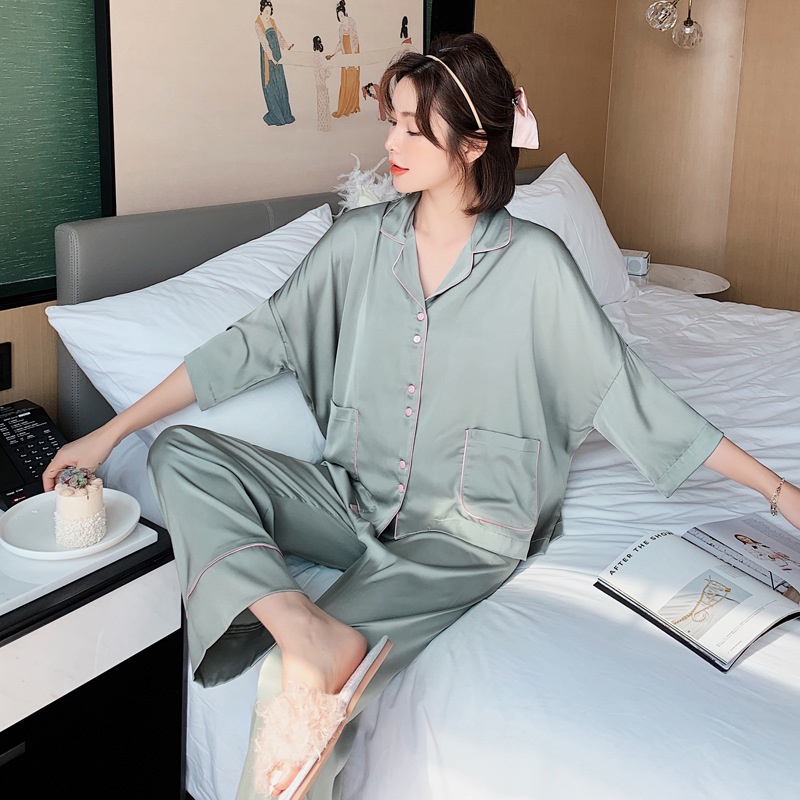Bộ Ngủ Lụa, Bộ pijama, chất Siêu mềm mịn, Cam Kết không bai xù, phong cách thanh lịch, có thể mặc ở nhà hoặc ra ngoài | BigBuy360 - bigbuy360.vn