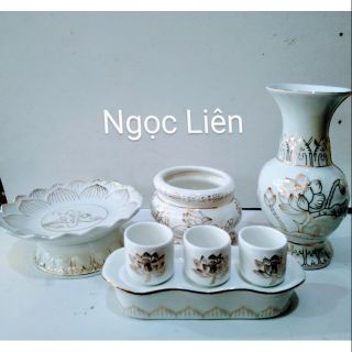 Bộ đồ thờ cúng Sứ Bạch Ngọc hoa sen LƯ 4 INCH
