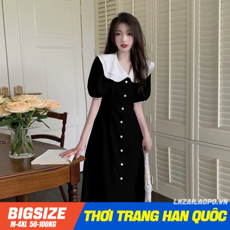 Đầm dự tiệc dáng dài Bigsize Váy nữ tay ngắn cổ bèo che bụng mỡ ôm eo mùa hè Phong cách Hàn Quốc Thời Trang tiểu thư sang chảnh cá tính xinh đẹp quảng châu cao cấp