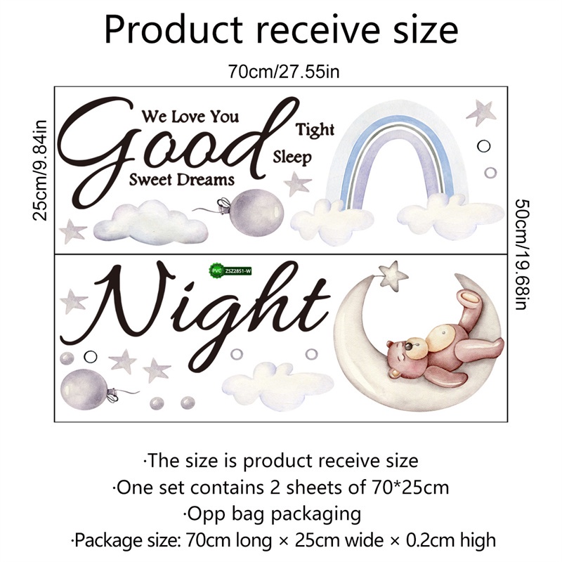 Mới Sticker Dán Tường Họa Tiết Cầu Vồng Và Mặt Trăng Dễ Thương Bắt Mắt