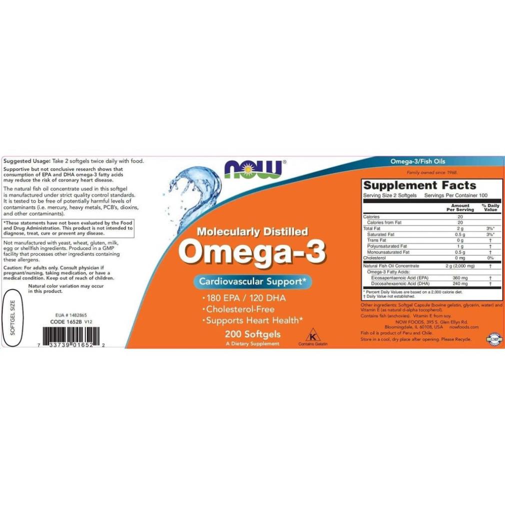 Now Omega 3 Giúp Đep Da Chống Lão Hóa Sáng Mắt Dầu Cá Omega3 Fish Oil NOW Omega 3 200 Viên Từ Mỹ