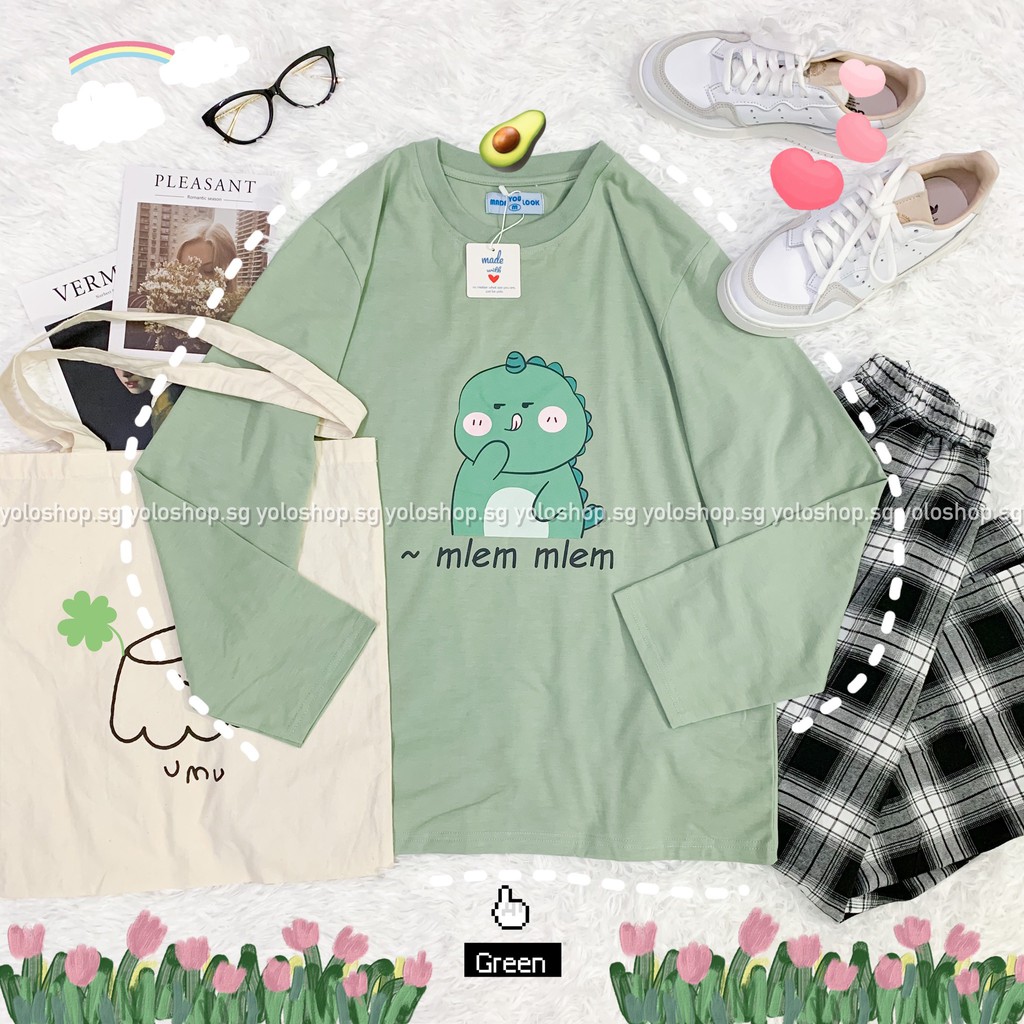 Áo Thun Tay Dài Unisex KHỦNG LONG MLEM MLEM Thu Đông ( HÀNG ĐẸP KÈM ẢNH THẬT )