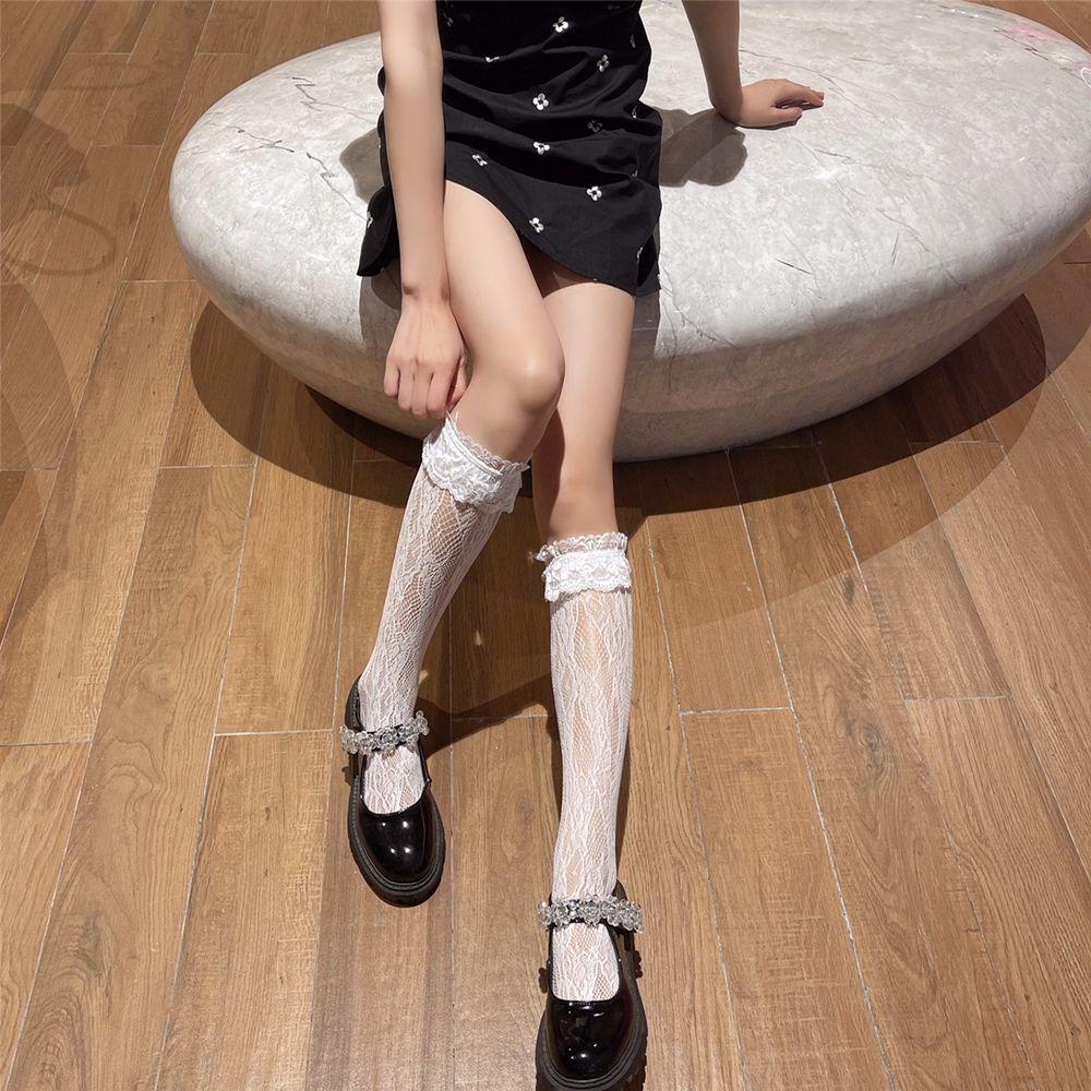 Qqmall Vớ Ren Mỏng Co Giãn Màu Trơn Phong Cách Công Chúa Lolita Cho Nữ