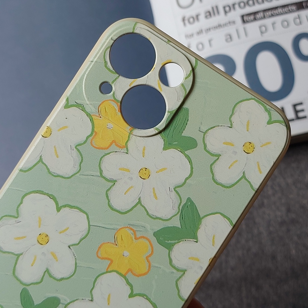 Ốp lưng Iphone viền vuông hoa cúc trắng nền xanh lá 7plus/8/8plus/x/xr/xs/11/12/13/pro/max/plus/promax - Tomax Case