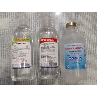 Lactate ringer 500ml, Glucose 5% 500ml, Sinh lý mặn 500ml.