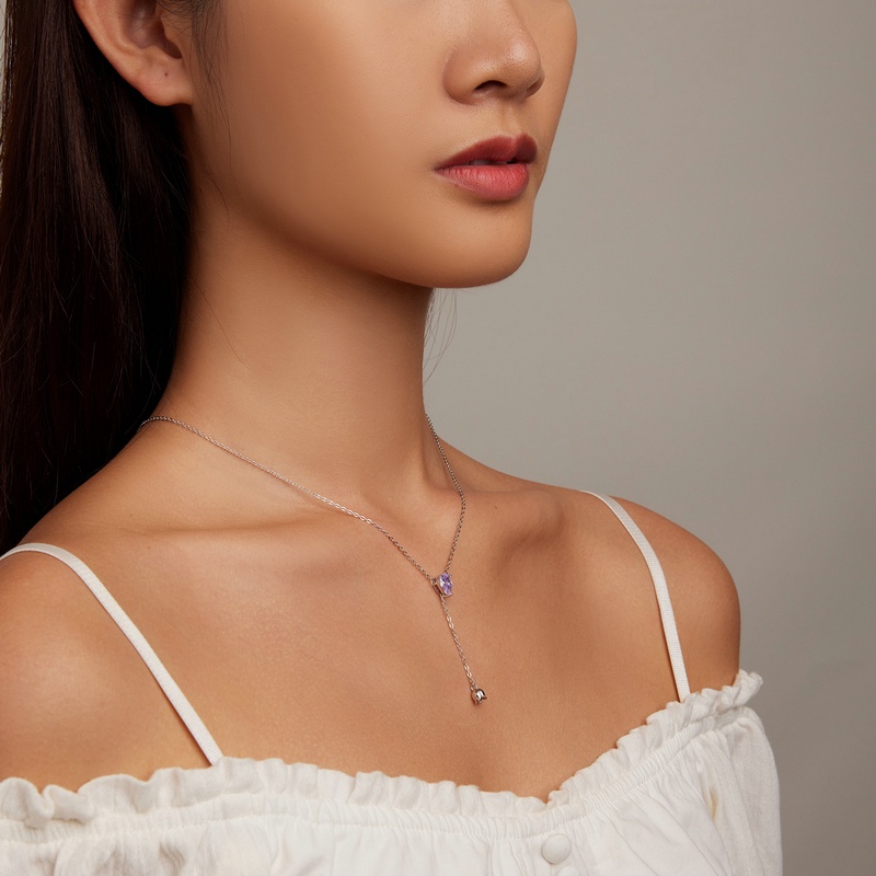 Vòng cổ Bamoer bằng bạc 925 đính đá zircon tím thời trang cho nữ
