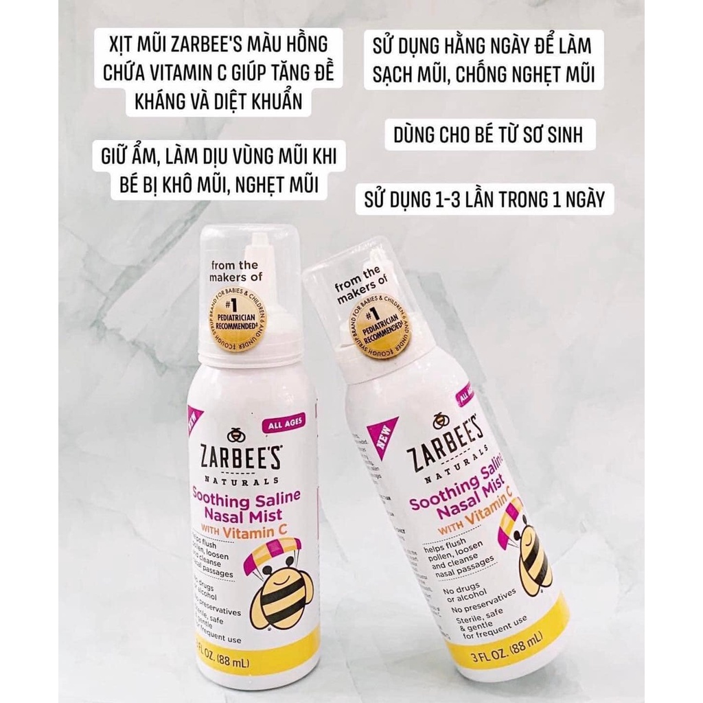 Xịt mũi Zarbee's có Vitamin C cho bé từ sơ sinh trở lên (0M+) [Hàng chuẩn Air - Nội địa Mỹ]