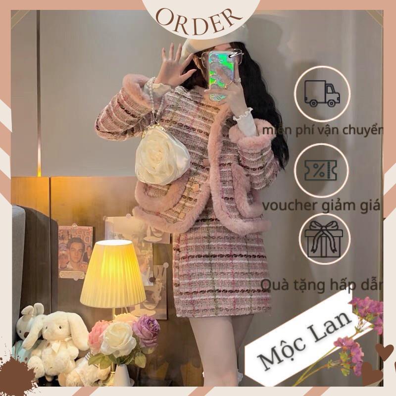 (MộcLan ORDER) Sét dạ nữ màu hồng hàng quảng châu hai lớp loại đẹp