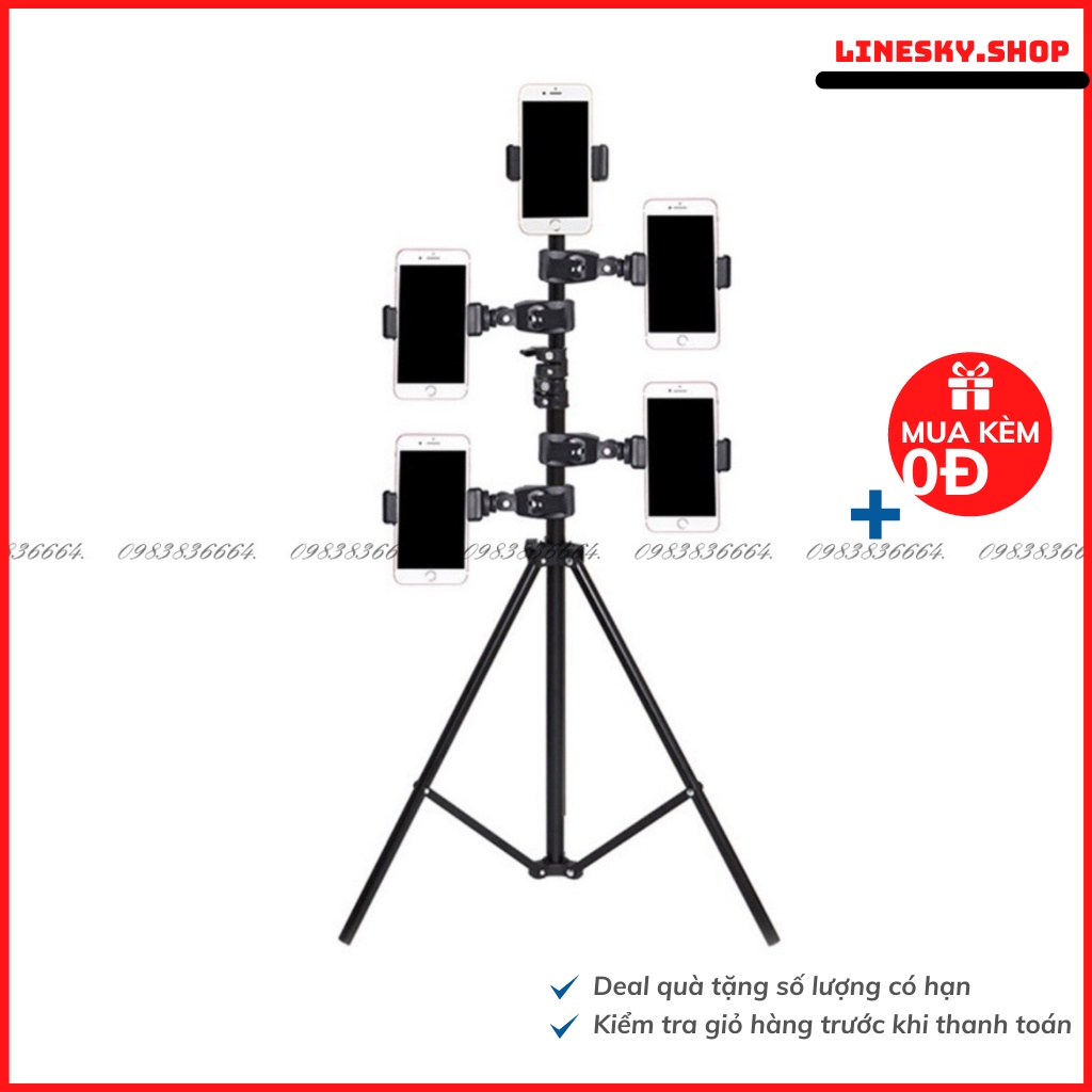 Kẹp điện thoại gắn vào tripod, chân đèn live hỗ trợ livestream, quay phim nhiều máy cùng lúc