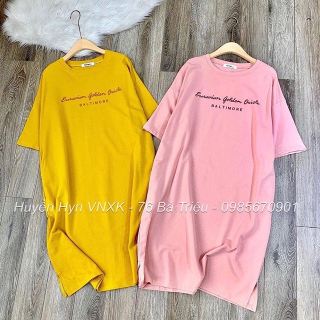 Đầm Suông - Váy suông Cotton Form Rộng in Chữ Ema, Có Size Đến 75kg