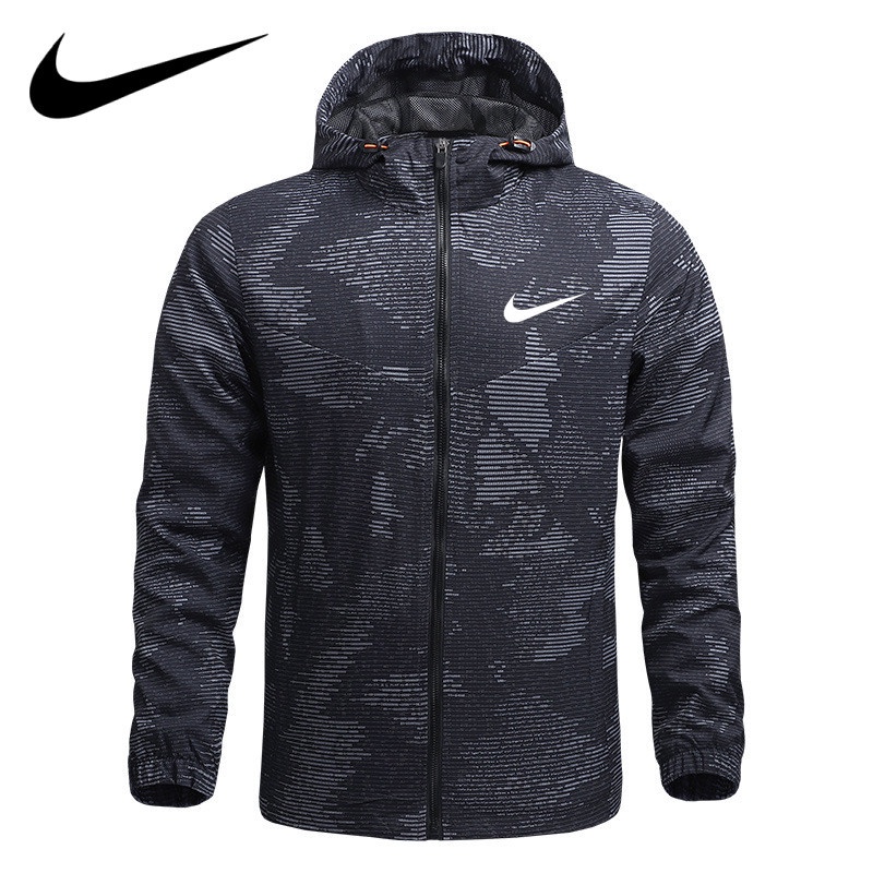 Áo Khoác Thể Thao Nike Có Mũ Trùm Đầu Chất Liệu Mỏng Nhanh Khô Chống Gió Tiện Dụng Cho Nam