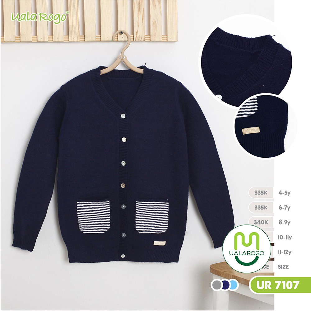 Áo khoác len cho bé Ualarogo 4-12 tuổi Cardigan cúc giữa 2 túi dáng hàn quốc quần áo trẻ em 7107