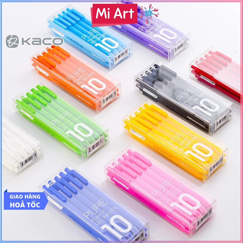 [Hỏa Tốc HCM] Bộ 10 Bút Gel Mực Đen KACO PURE - Ngòi 0.5mm