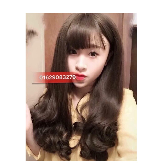 Tóc giả nguyên đầu xoăn lửng 50cm, tặng kèm lưới trùm tóc, mã 1574