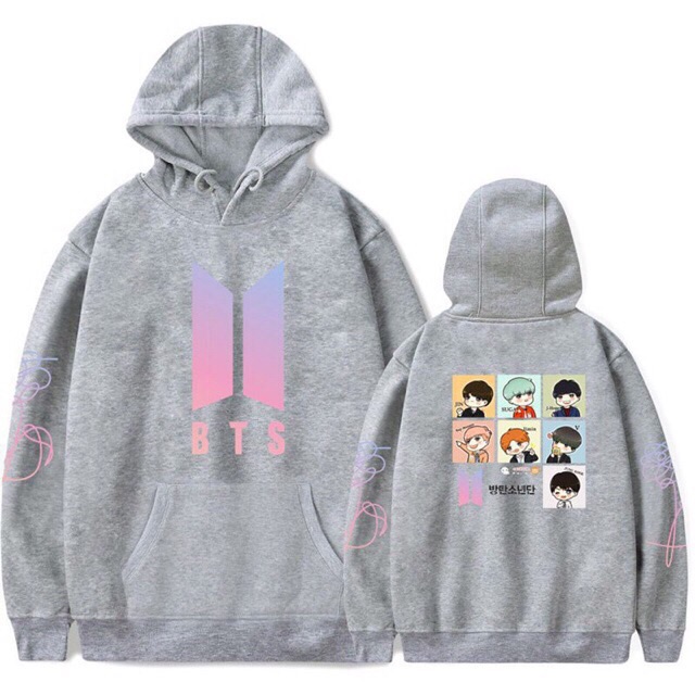 ÁO HOODIE BTS dài tay  HOẠT HÌNH KÈM HÌNH THẬT