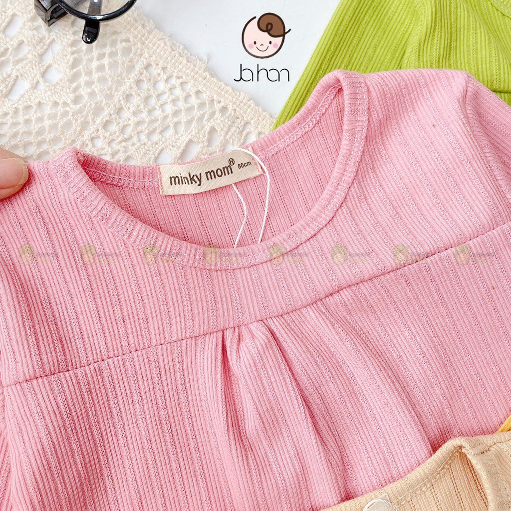 Bộ Thun Gân Dài Tay Cho Bé Gái, Bé Trai Minky Mom Bèo Nhún Ngực, Bộ Quần Áo Cho Bé Mặc Nhà MKMTD2222