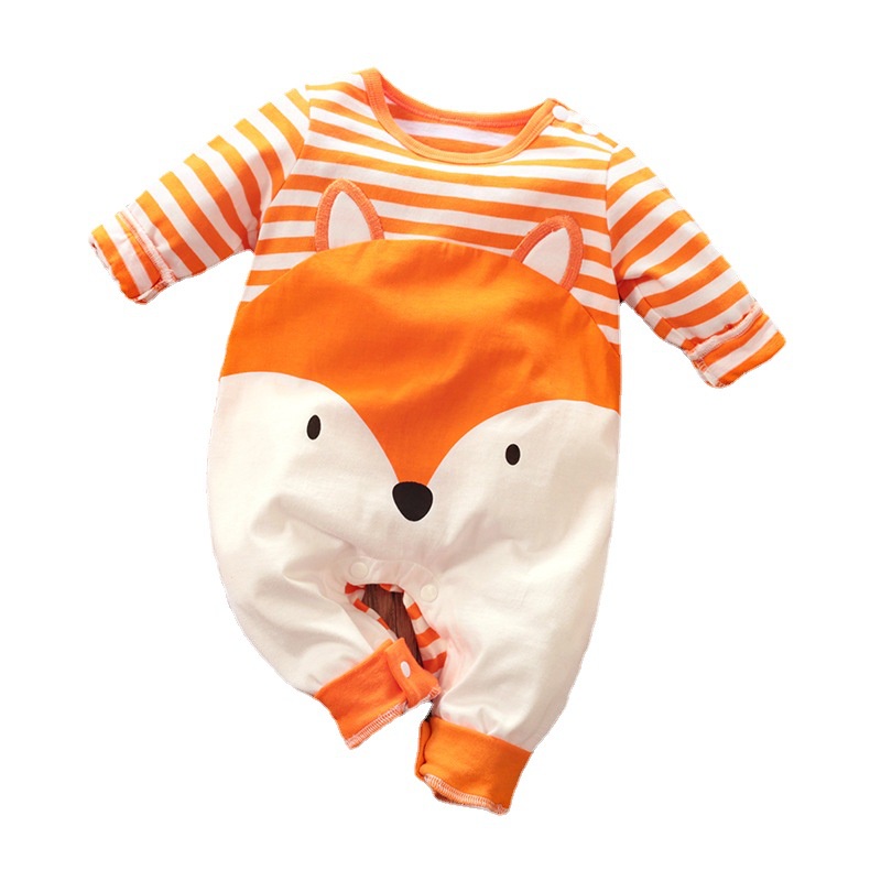 Bộ Áo Liền Quần Vải Cotton Tay Dài In Hoạt Hình Chú Cáo Dễ Thương Cho Bé Gái