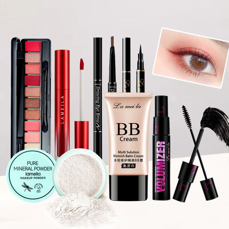 Bộ trang điểm đầy đủ LAMEILA 7 món makeup đầm nữ xinh Kem BB, Phấn phủ, Phấn mắt, Mascara, Kẻ mày, Kẻ mắt nước, Son kem-